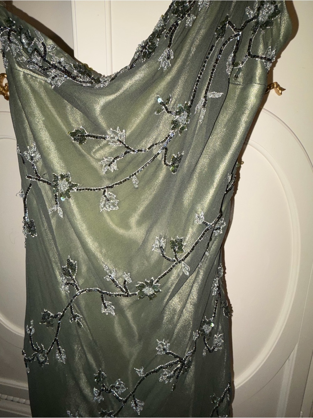 Vintage forest green silk beaded scala asymmetrical dress - Picture 3 of 10